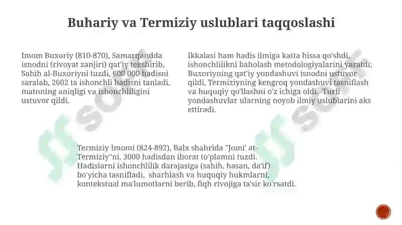 Imom Buxoriy va Imom Termiziyning hadis ilmiga qoʻshgan hisalari 7