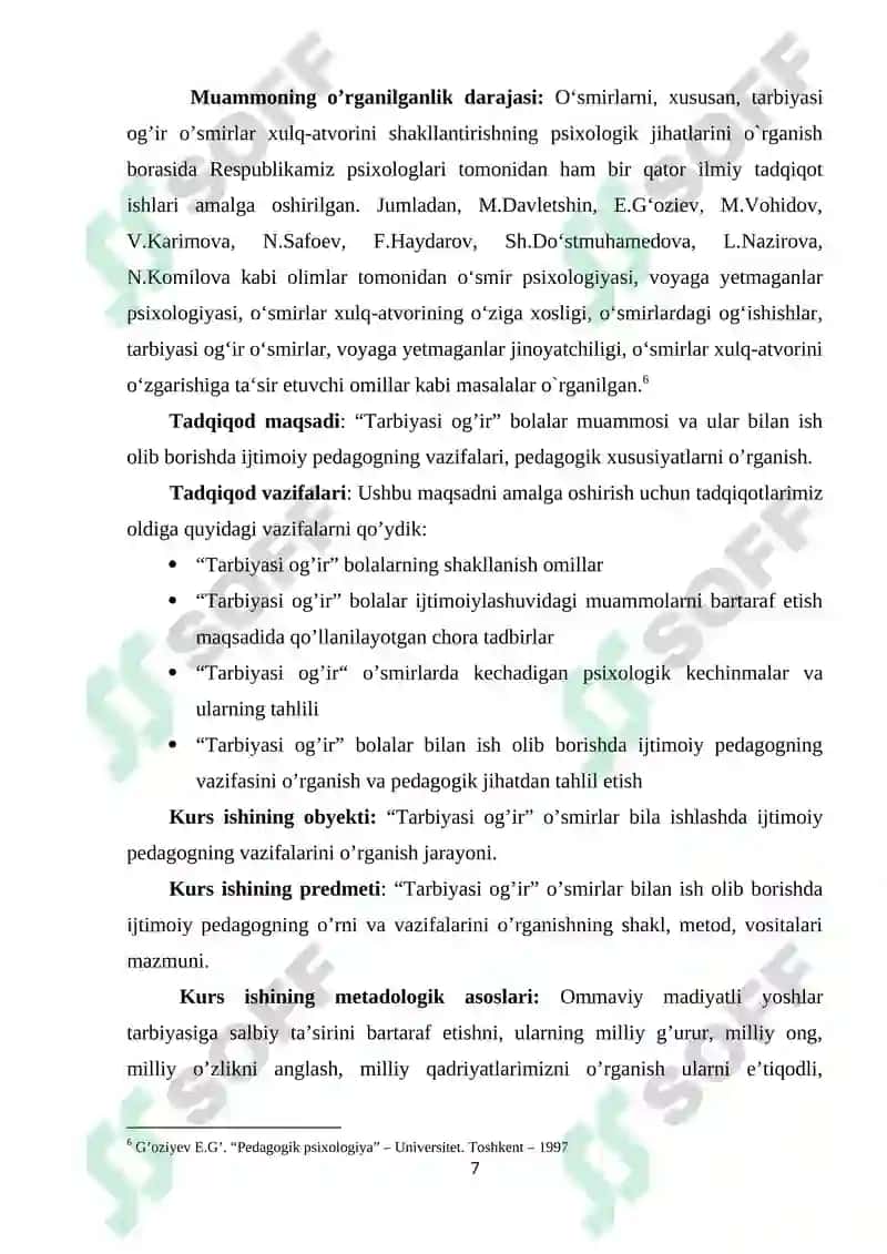 TARBIYASI OG’IR O’SMIRLAR - IJTIMOIY-PEDAGOGIK FAOLIYAT OBYEKTI SIFATIDA 7