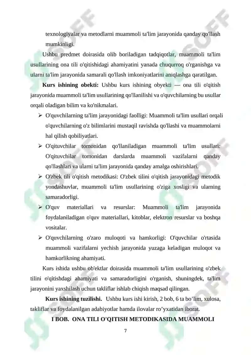 Ona tili oʻqitish metodikasi fani dars mashgʻulotlarida bilimlarni muammoli yoʻl bilan bayon qilish usullari 7