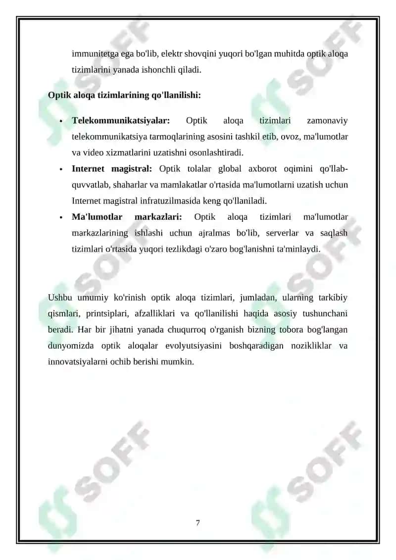 Optik aloqa tizimlari 7
