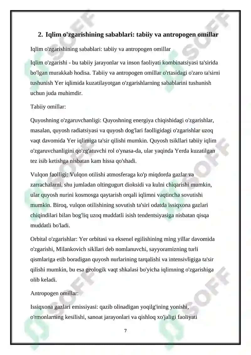 IQLIM O‘ZGARISHI VA UNING NATIJASIDA KUTILAYOTGAN OQIBATLAR 7