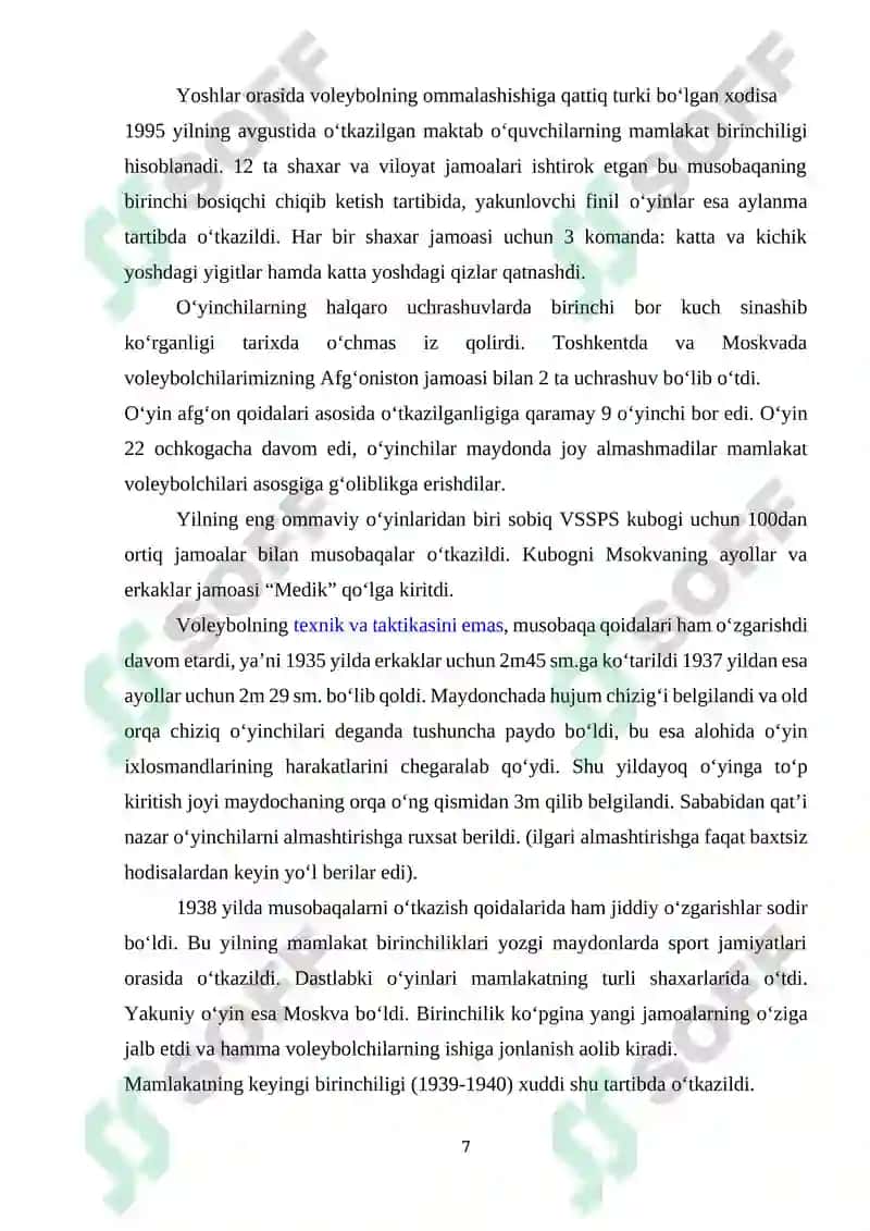 Zamonaviy voleybol o`yinining dolzarb masalalari o`yin texnikasi va tasnifi 7