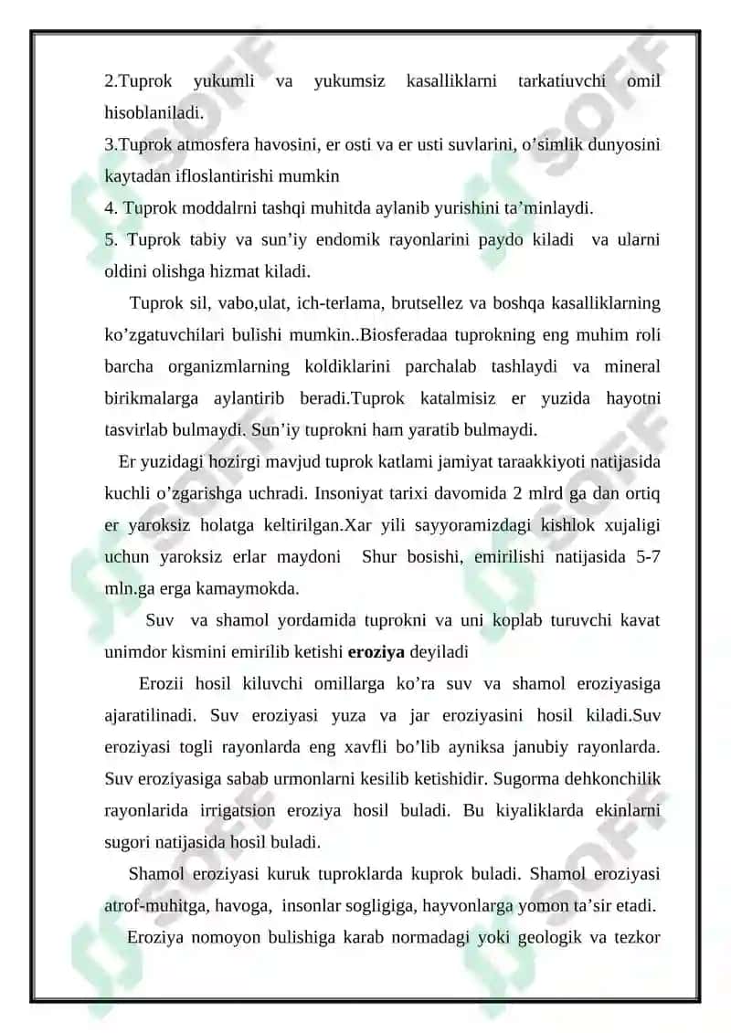 Litosfera: Tuproqlar turlari va vazifalari 7