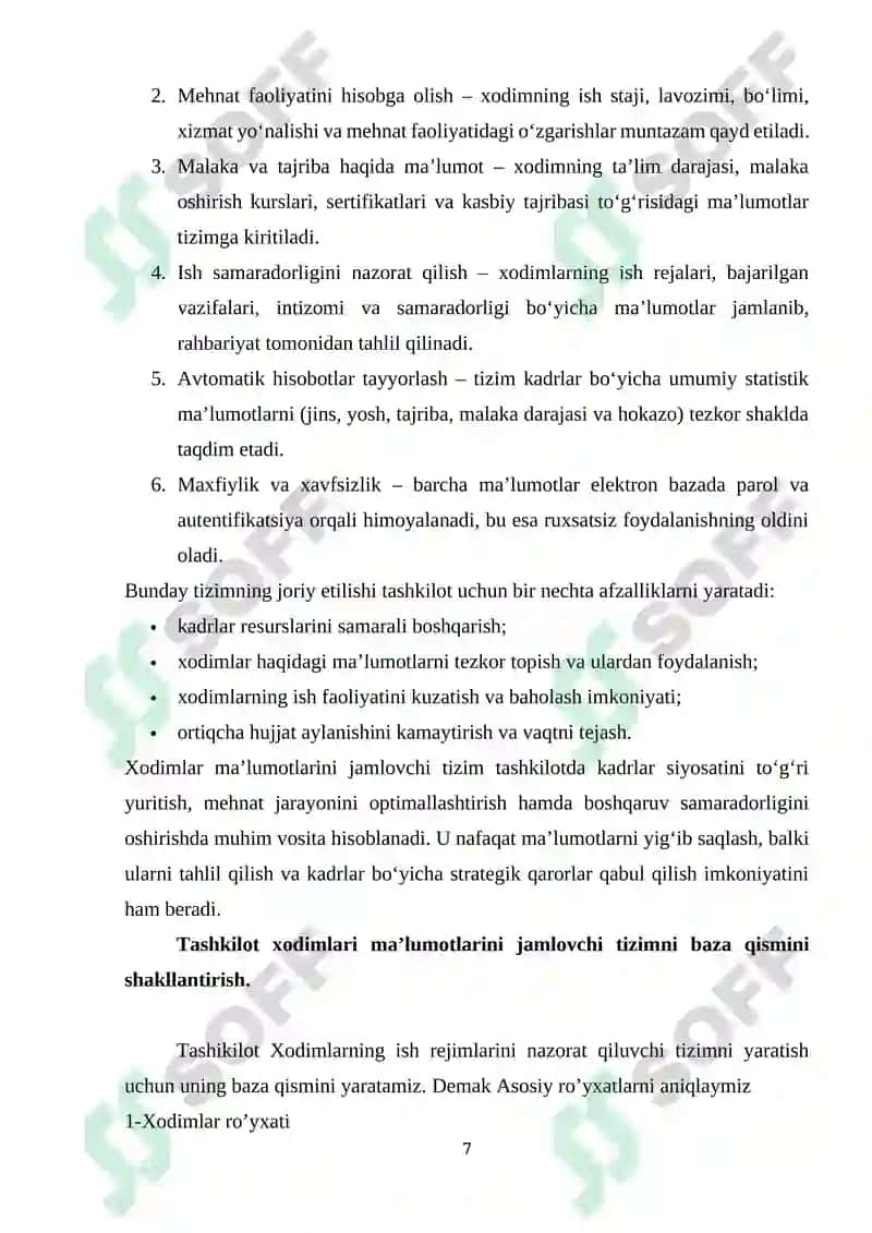 Tashkilot xodimlari ma'lumotlarini jamlovchi tizim 7