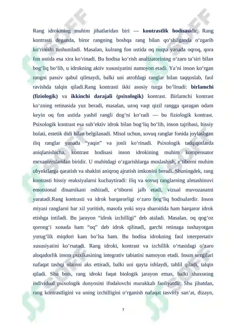 "RANGLAR KONTRASTLIGI IZCHILLIGINI O’RGANISH" 7