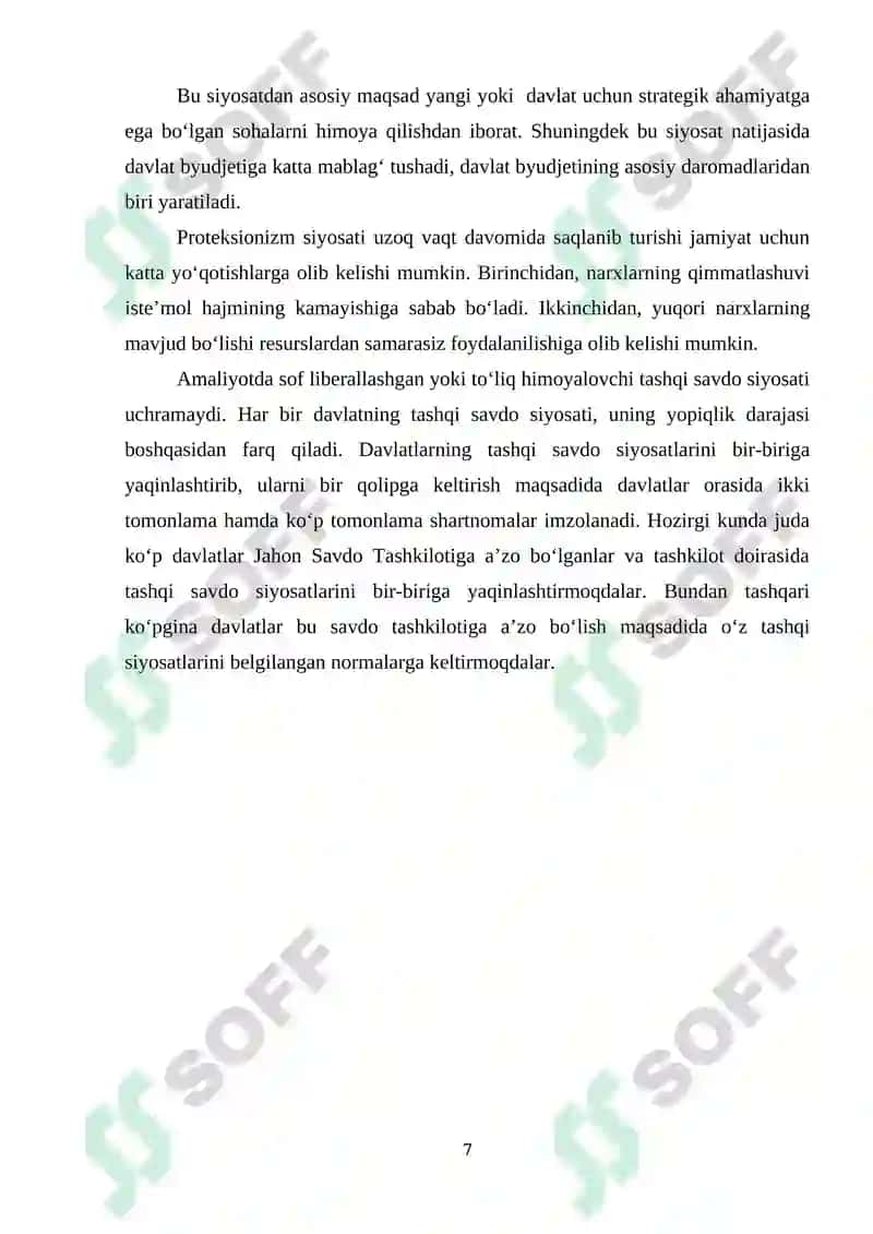 O'zbekiston tashqi savdo siyosatini erkinlashtirish va samaradorligini oshirish yo'llari 7