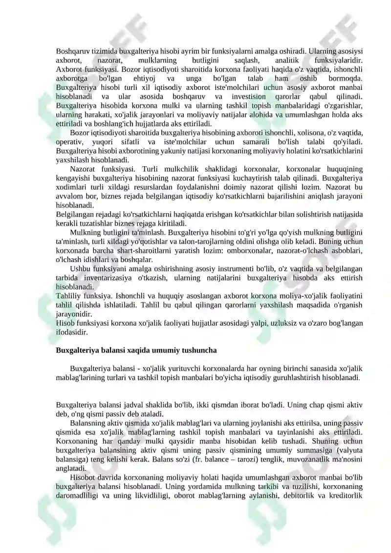 Buxgalteriya balansi to'g'risida tushuncha va uning hisob ishlaridagi va boshqaruvdagi ahamiyati 7