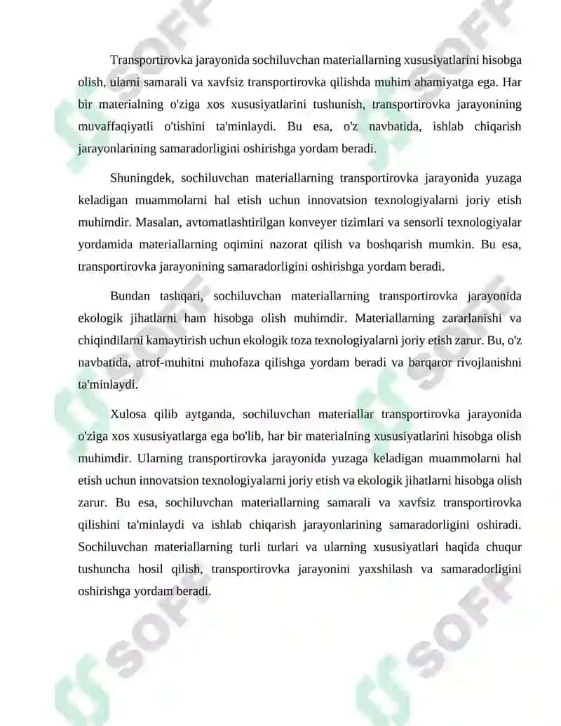 Sochiluvchan materiallarni transportirovka qilishga mo'ljallangan konveyer loyixasi 7