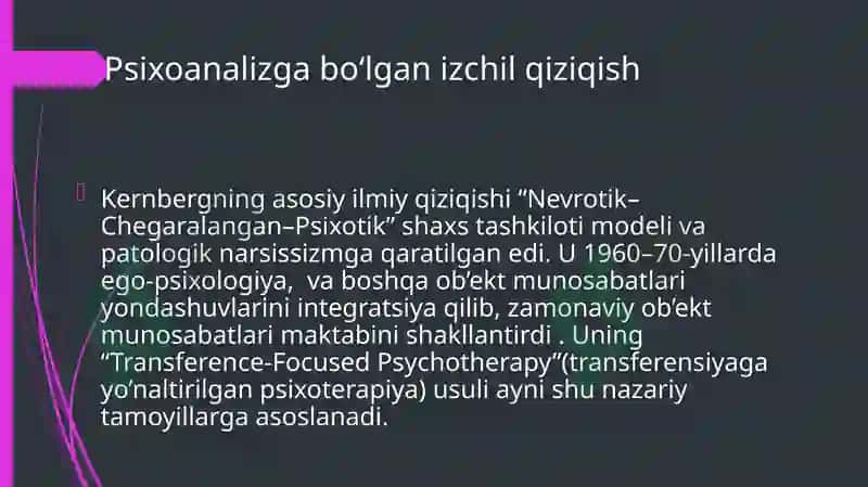 Shaxs taraqqiyotining psixotik, chegaralangan va nevrotik darajalari 7
