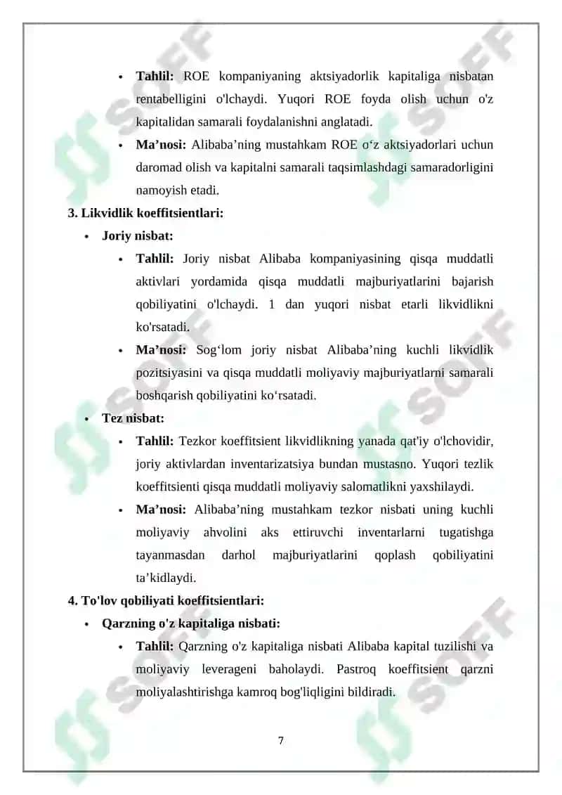 Alibaba kompaniyasining moliyaviy barqarorlik tahlili 7
