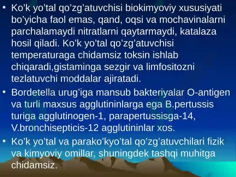 Havo-tomchi infektsiyalari qo’zg’atuvchilari. Bo’g’ma, ko’k yo’tal, parako’k yo’tal kasalliklarini mikrobiologik usullarda aniqlash 7