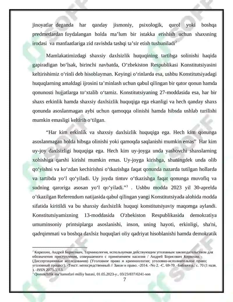 Zo’rlik ishlatib g’ayriqonuniy ravishta ozodlikdan mahrum qilish 7
