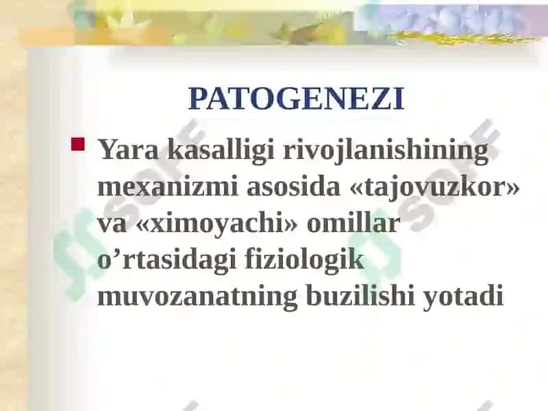 Oshqozon yara kasalligi etiopatogenezi 7