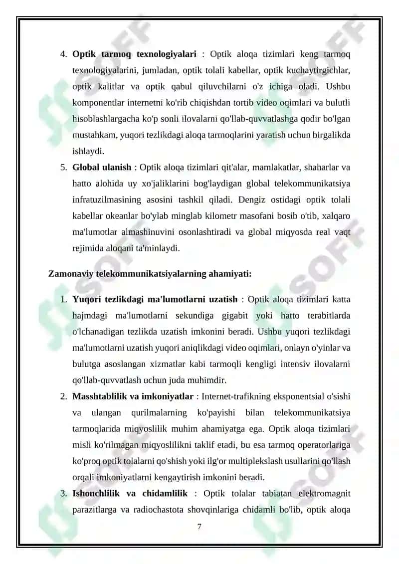Optik aloqa tizimlari va tarmoqlarda oʻlchash usullari va vositalari 7