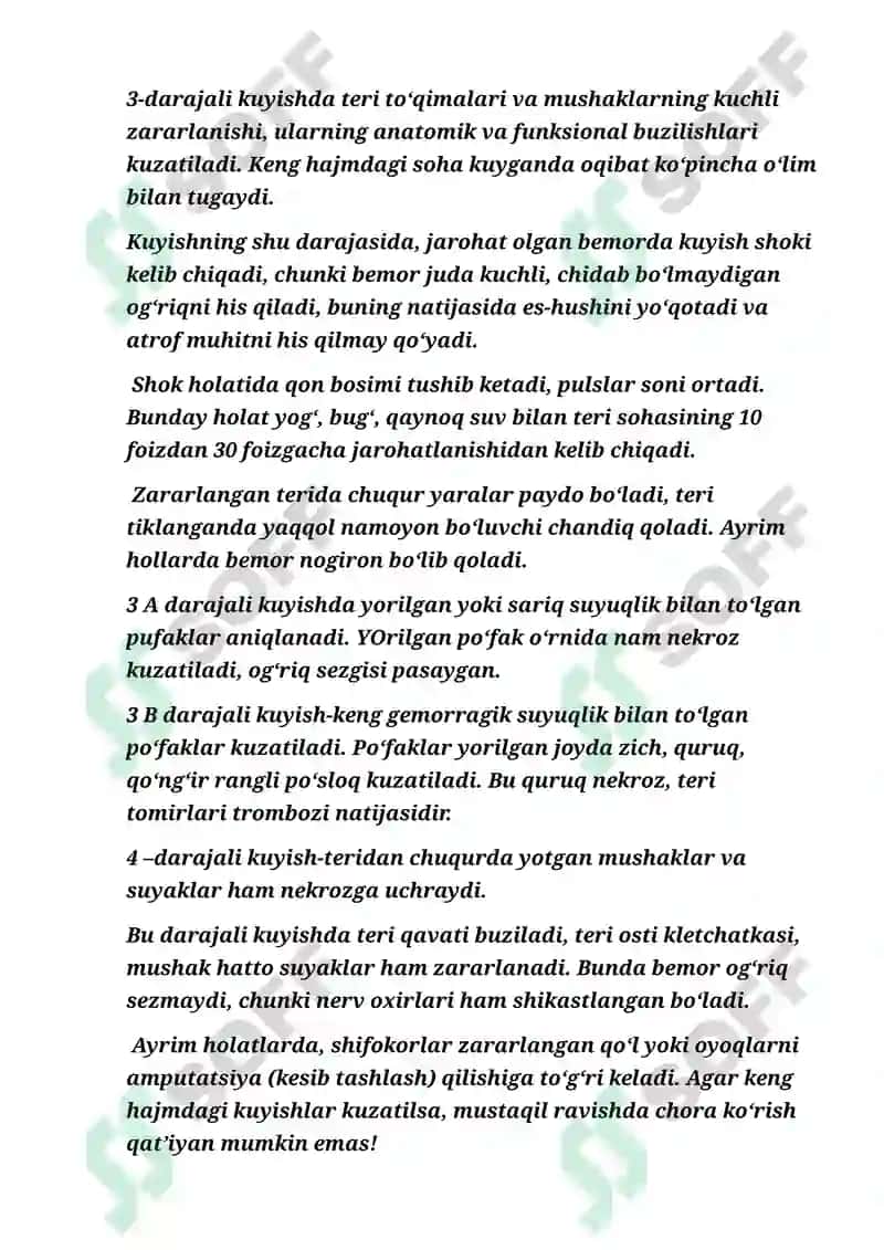 KUYISH KASALLIGI VA DARAJALARI.BEMORLARNING PARVARISHI 7