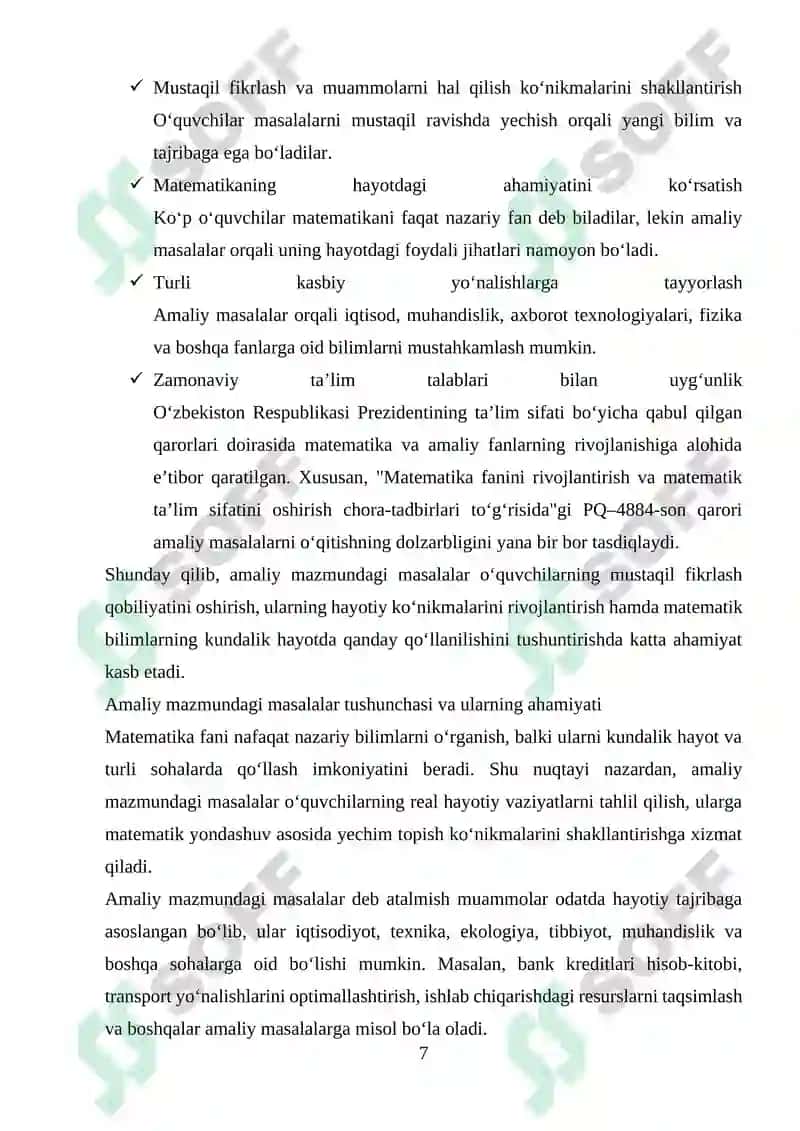 Amaliy mazmundagi masalalar tuzish va yechishni oʻrganish 7