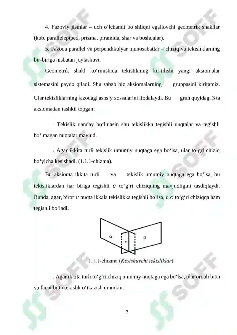 Stereometriya aksiomalari va uning ba’zi natijalari 7