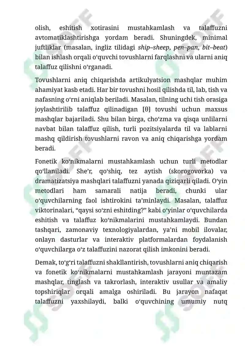 Fonetik ko'nikmalarni shakllantirish, to'g'ri talaffuz va tovushlarni to'g'ri chiqarish 7