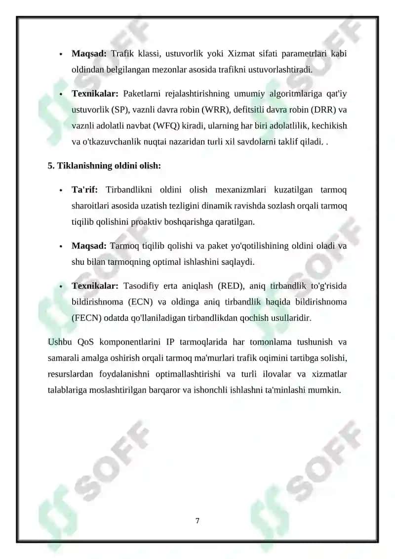 IP -Tarmoqlarda Xizmat Ko`rsatish Sifati 7