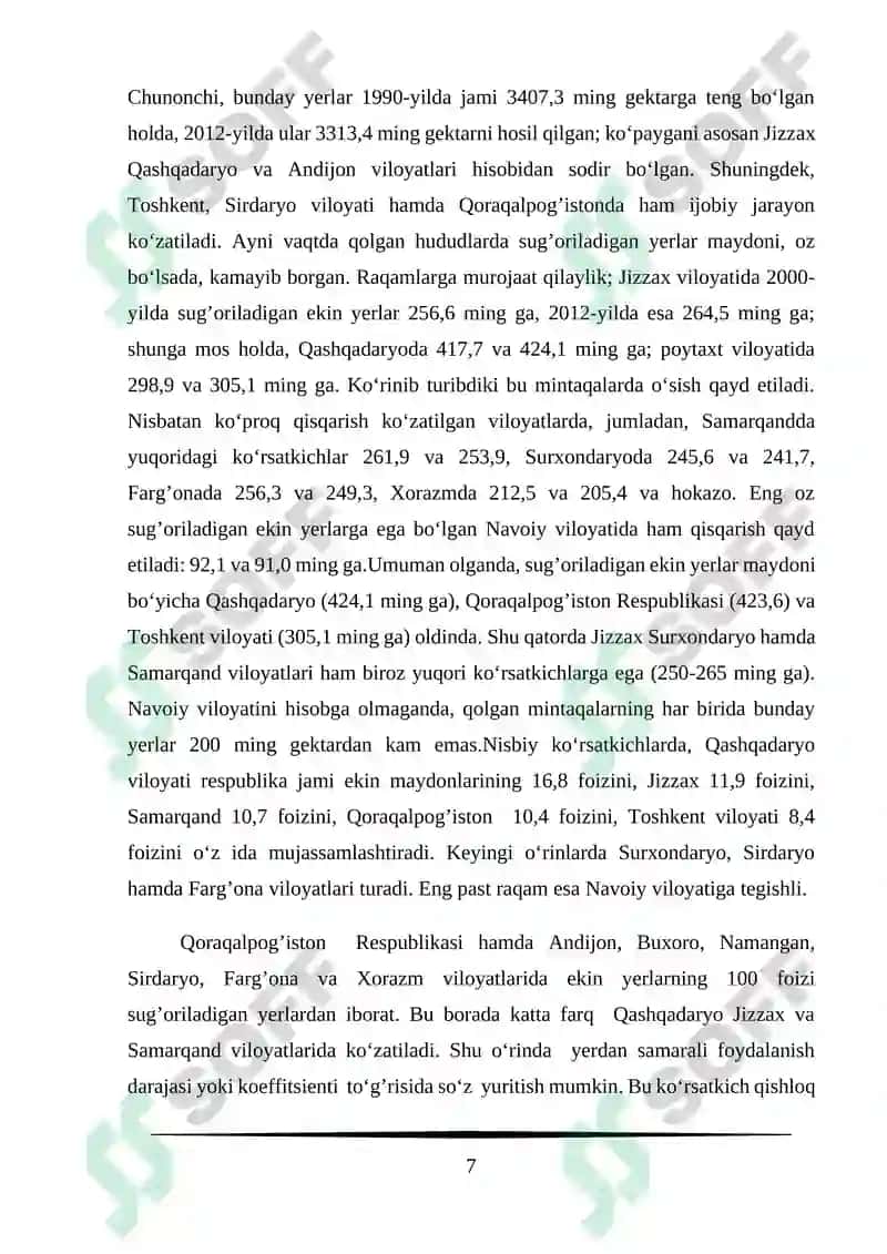 O‘zbekiston qishloq xo‘jaligi kurs ishi 7