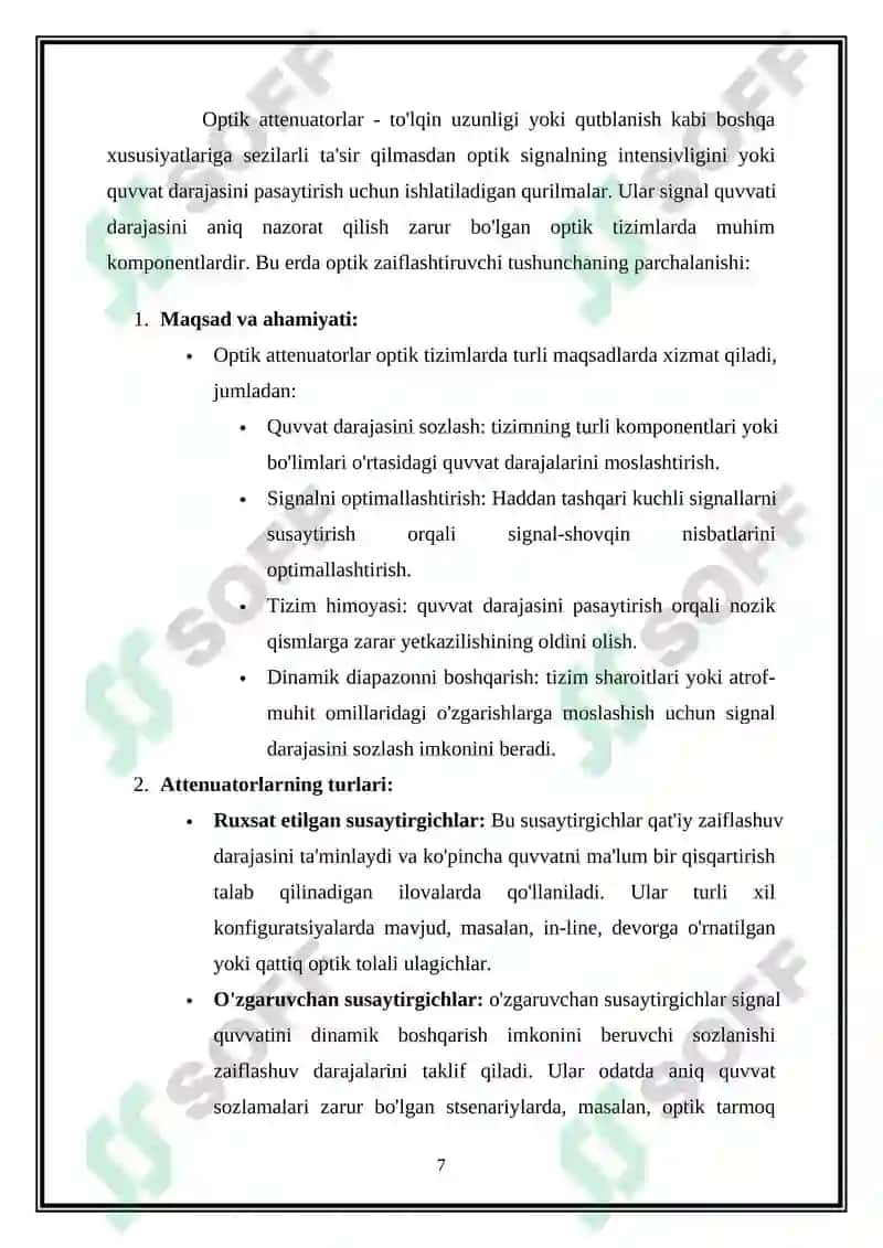 Optik izolyatorlar va attenyuatirlar haqida umumiy tushuncha 7