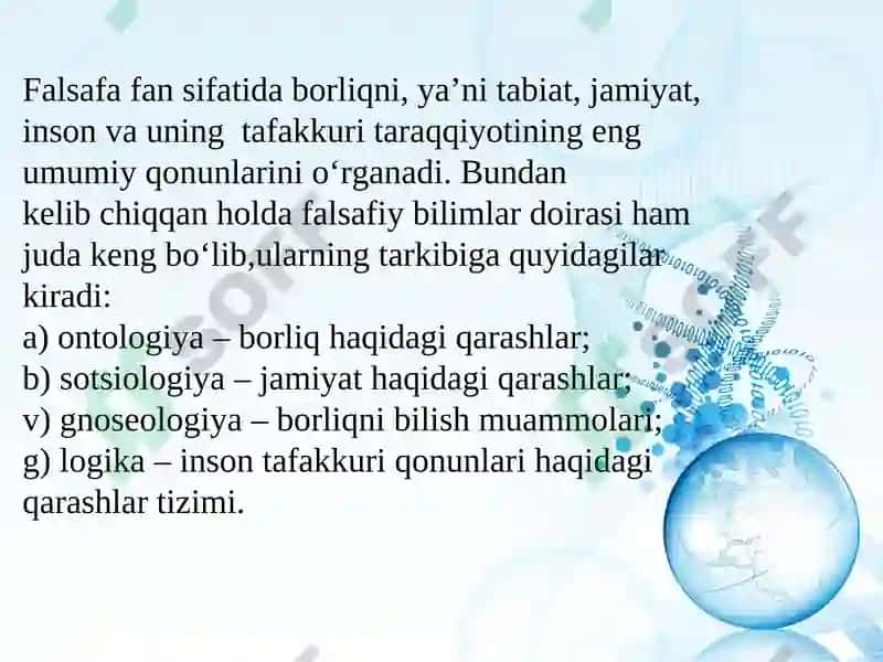 Falsafavaunig jamiyat hayotidagi roli 7