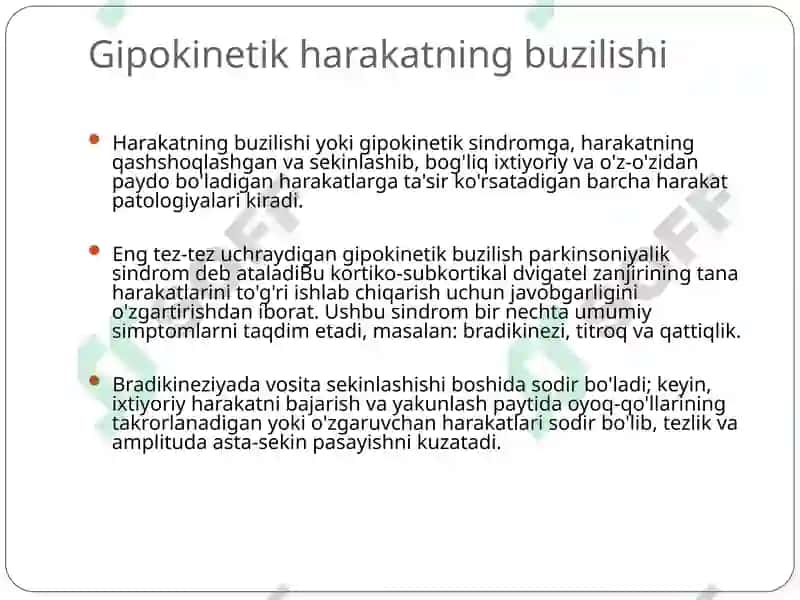 Faoliyat va ixtiyoriy harakatlarining buzilishi. Apraksiya muammosi 7