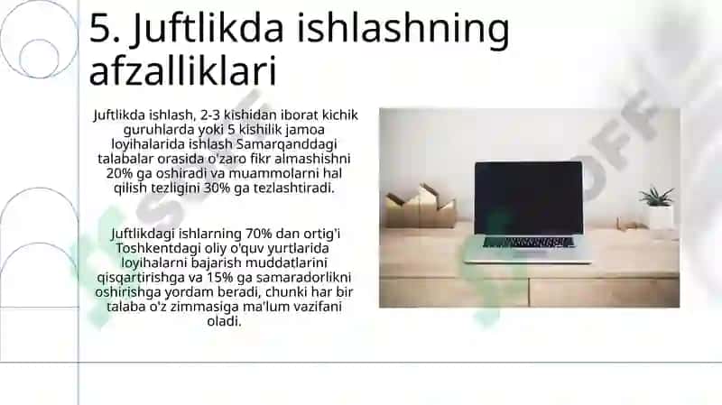 Juftlik,kichik guruhlar,jamoada o'quv loyihalarini tayyorlash 7