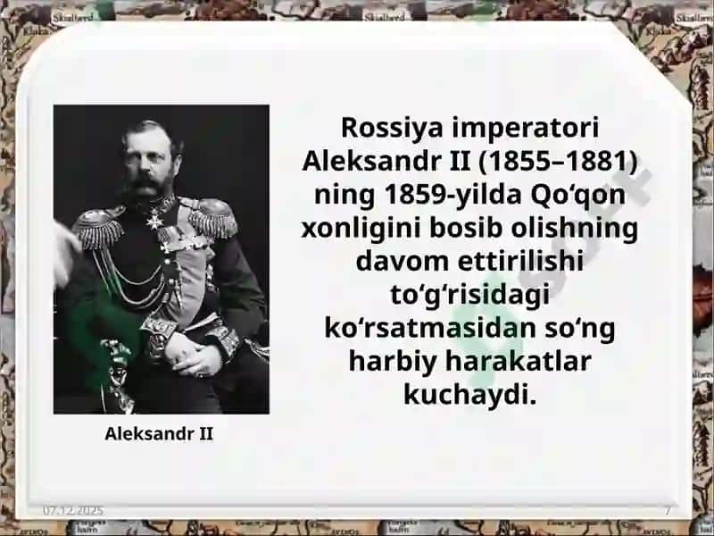 O‘rta Osiyo xonliklarini Rossiya imperiyasi tomonidan bosib olinishi 7