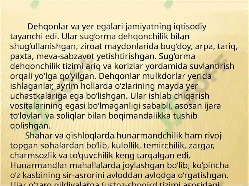 Buxoroning ilk oʻrta asrlarda ijtimoiy-iqtisodiy hayoti. 7