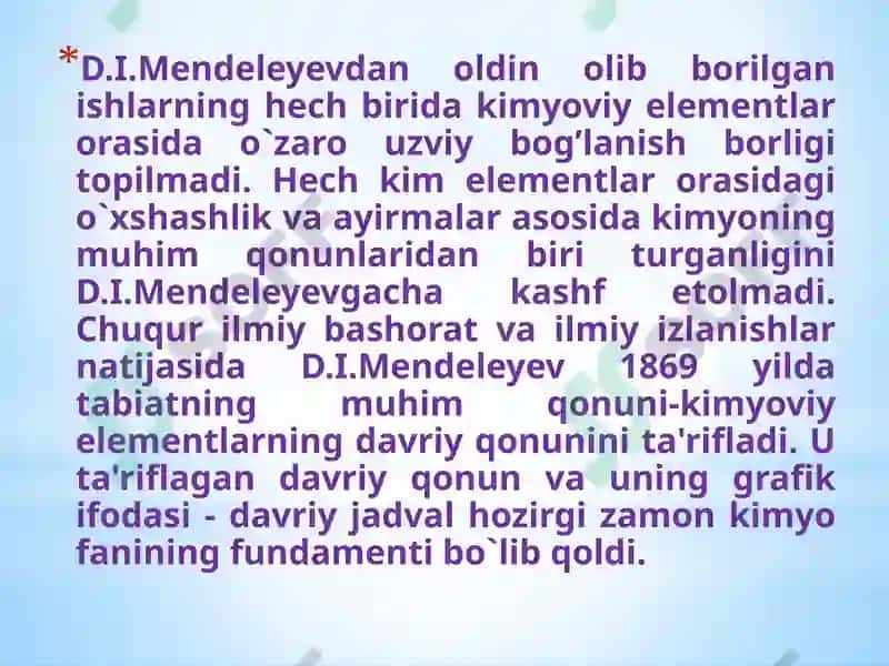 D.I.Mendeleyevning elementlar davriy qonuniva davriy sistemasi 7