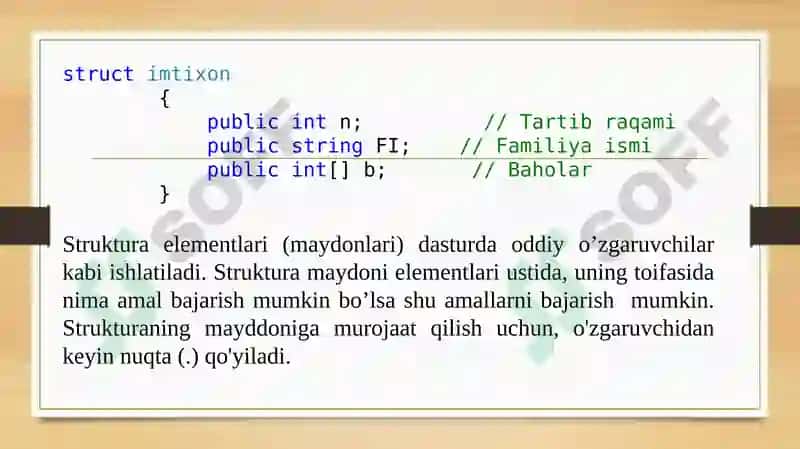 Tuzilmalar. Tuzilmalar tushinchasi. Tuzilmalarni e’lon qilish 7