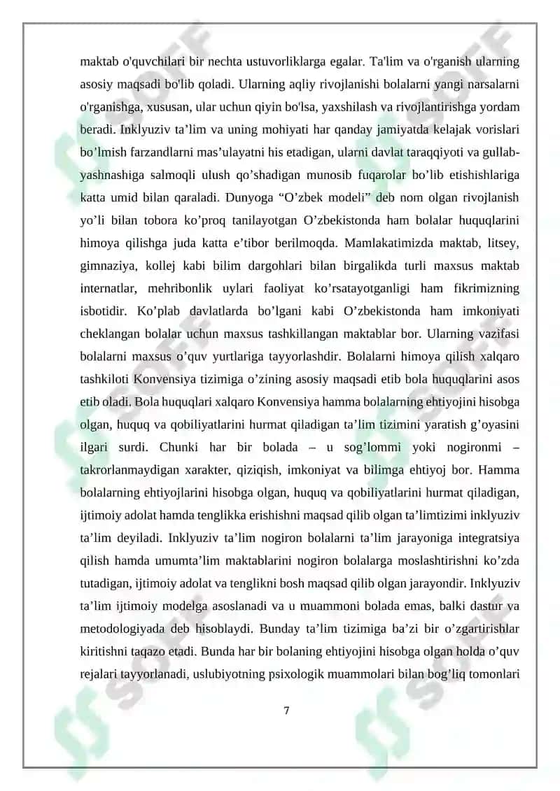 INTELLECTUAL RIVOJLANISHDA NUQSONI BO'LGAN O'QUVCHILAR HUQUQIY SAVODXONLIGINI SHAKLLANTIRISH 7