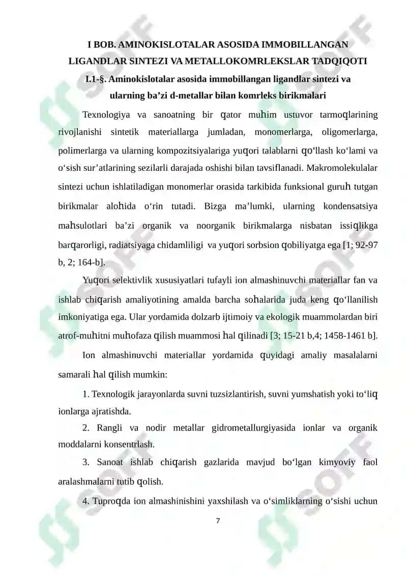 Tarkibida kislarod va azot bo`lgan ionitlar sintizi va ularning tahlili 7