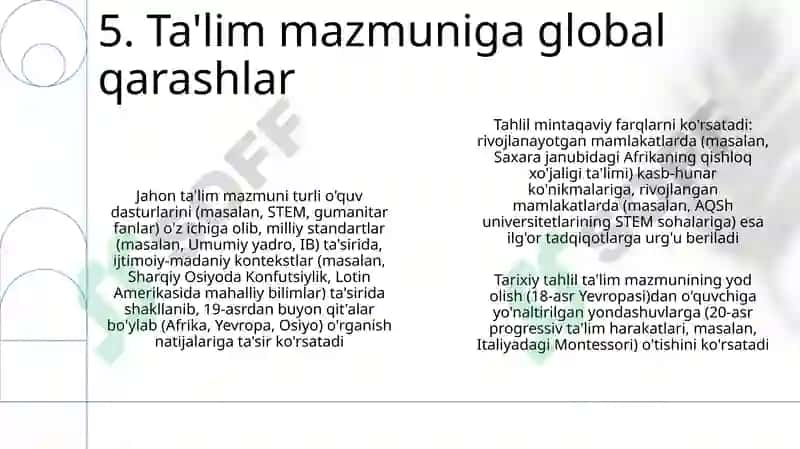 Ta'lim mazmunining belgilanishi va uning tarixiy xarakterini tahlil qiling 7