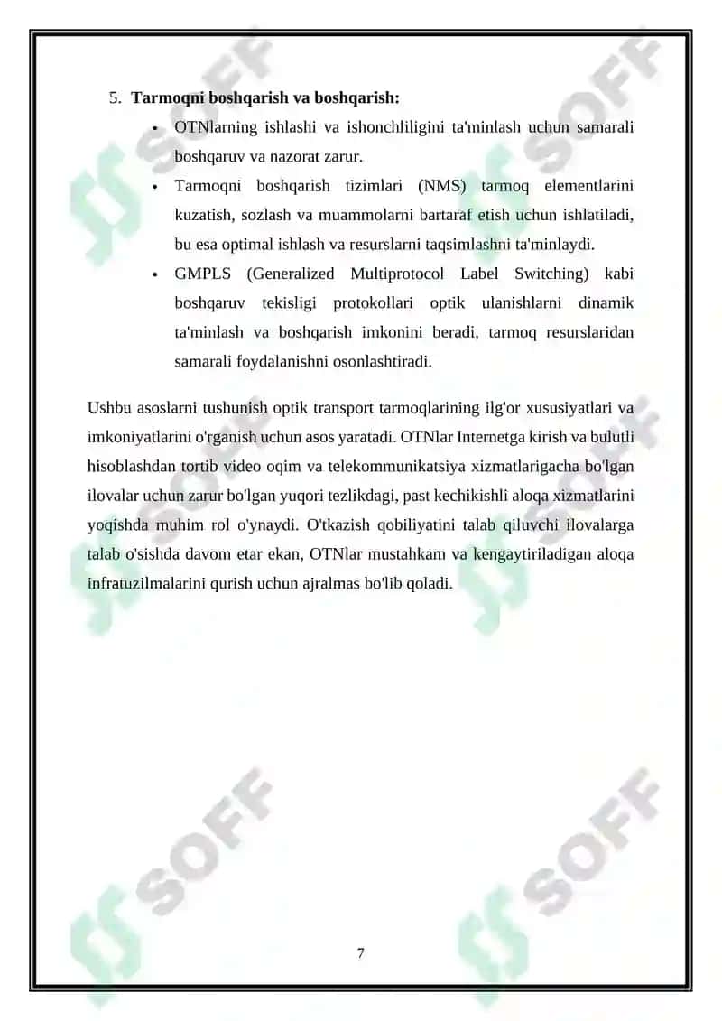Optik aloqa tizimlarida Optik transport tarmogʻida liniya interfeys turlari va ularning qoʻllanilish afzalliklari 7