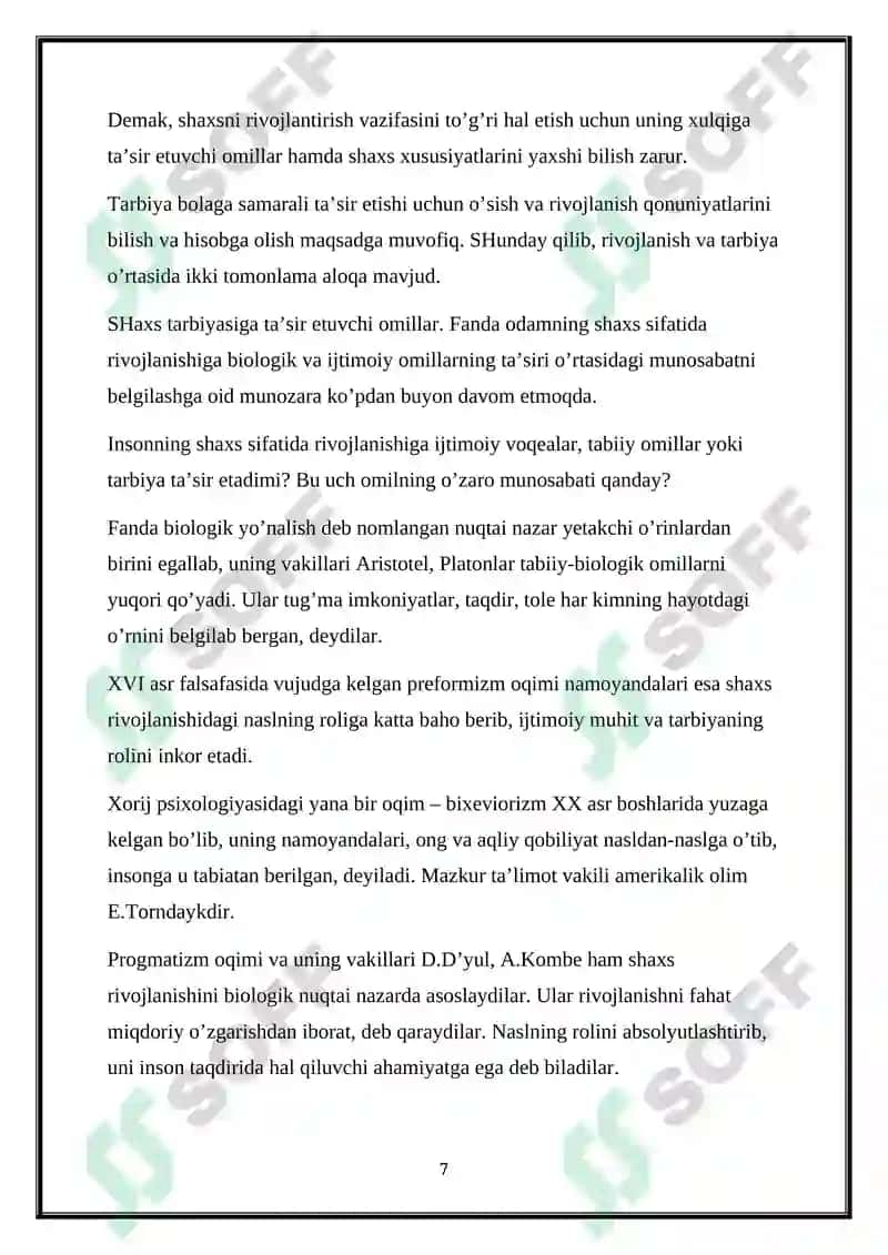 Shaxsning rivojlanishi, tarbiyasi vaijtimoiylashuvi 7