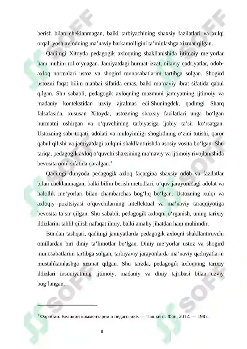 Mavzu: “Pedagogik axloqning tarixiy ildizlari va ularning zamonaviy 7