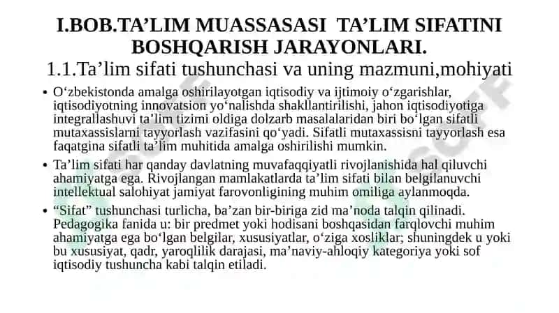 TA’LIM MUASSASASI VA TA’LIM SIFATINI BOSHQARISH JARAYONLARINI TIZIMLI REJALASHTIRISH 7