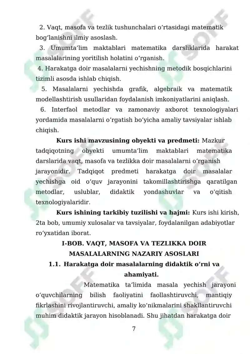 Matematika darslarida vaqt, masofa, tezlikka doir masalalar yechish 7