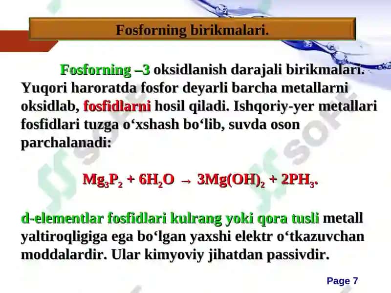 Fosforning xossalari 7
