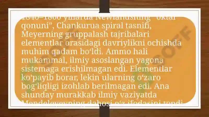 Davriy sistemaning shakllanishi D. I. Mendeleyev davriy sistemasi 7