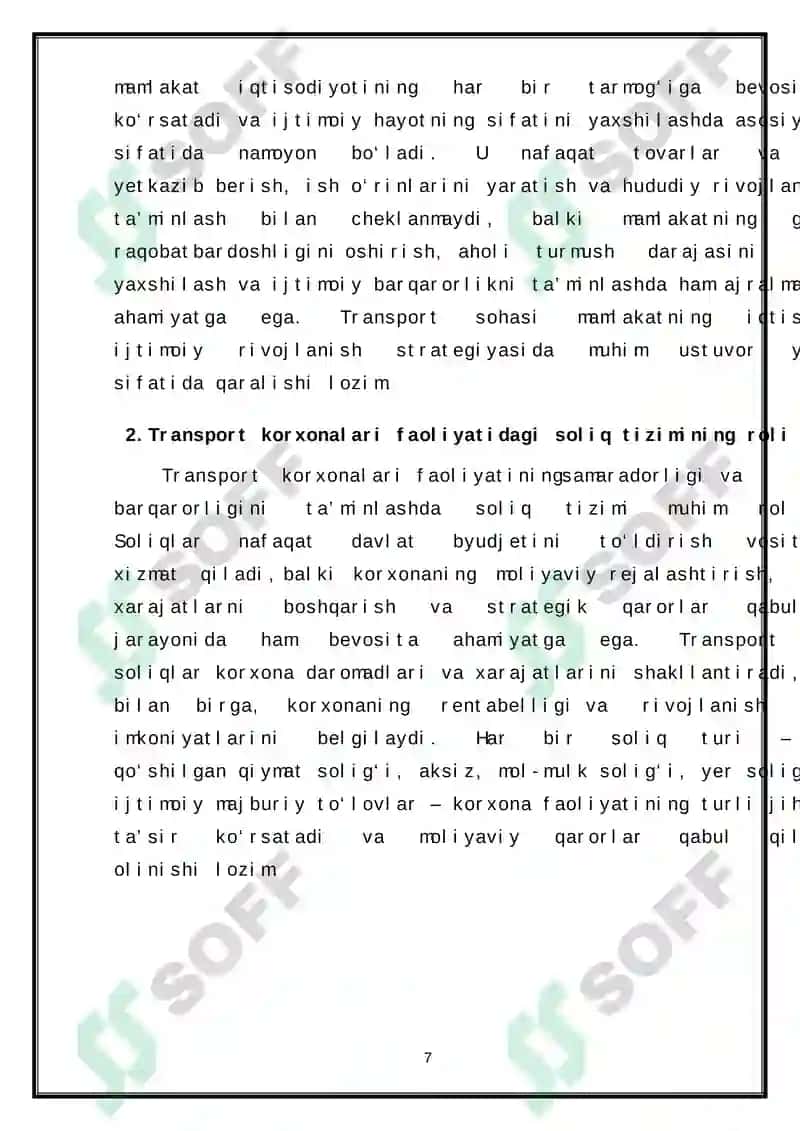 Transport korxonalarida to'lanadigan soliq turlari va ularning tahlili 7
