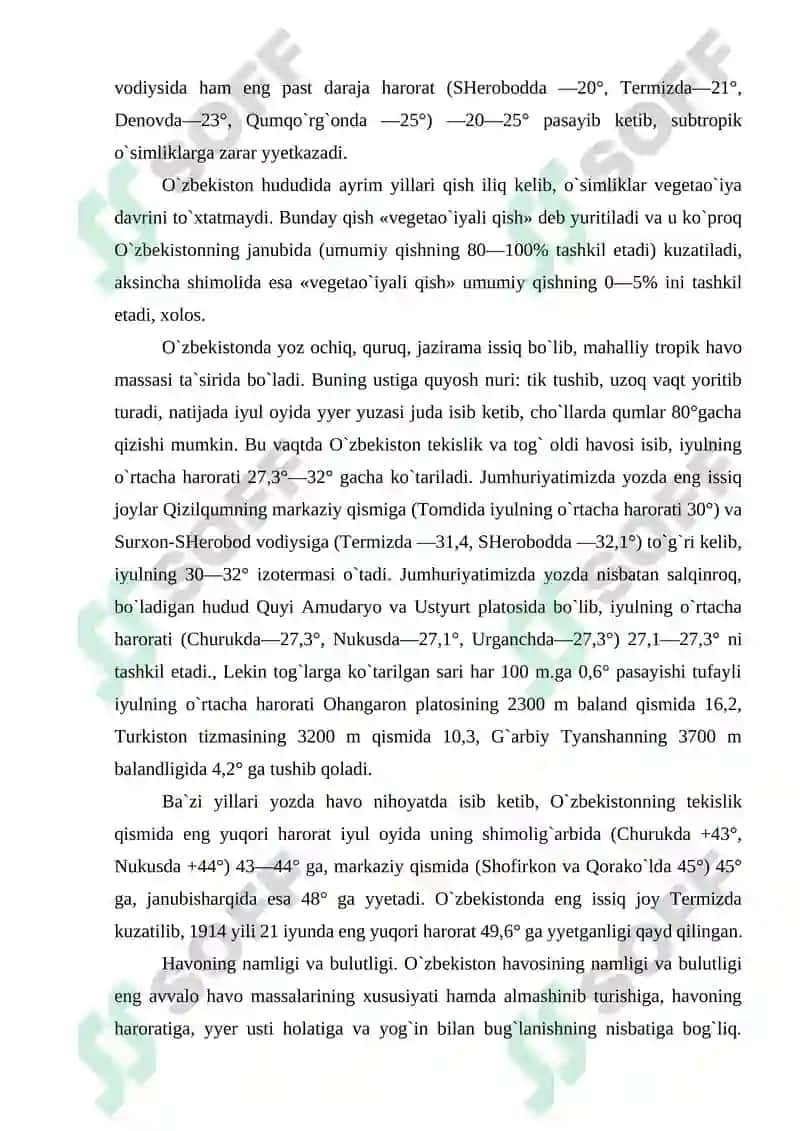 O`ZBEKISTONNING IQLIMIY RESURSLARDAN FOYDALANISHI 7
