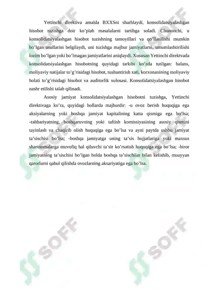 KONSOLIDATSIYALASHGAN MOLIYAVIY HOLAT TOʻGʻRISIDAGI HISOBOT TUZISH VA GUDVIL 7