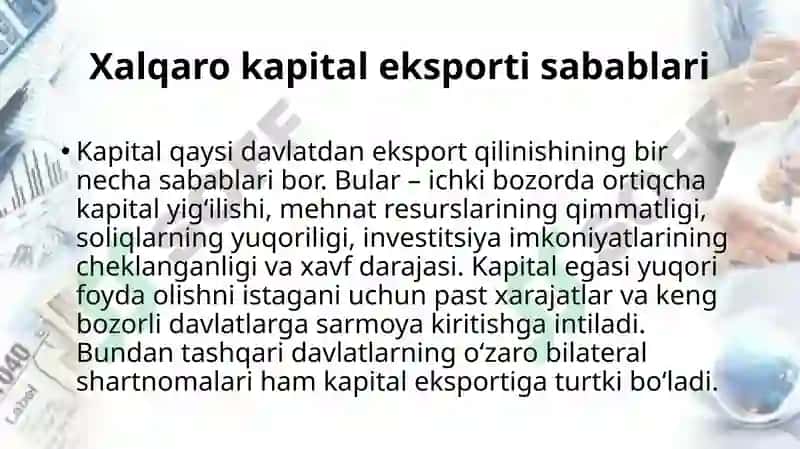 Xalqaro kapital harakati va investisiyalarga oid nazarya 7