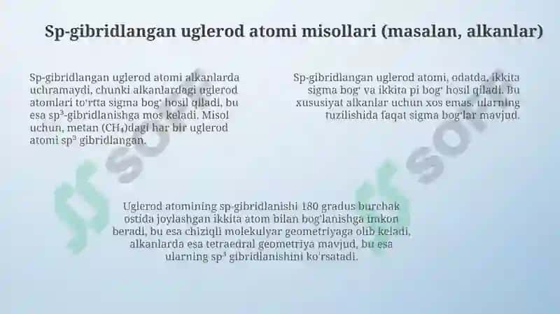Uglerod atomining sp-, sp²-, sp-gibridlanishi 7