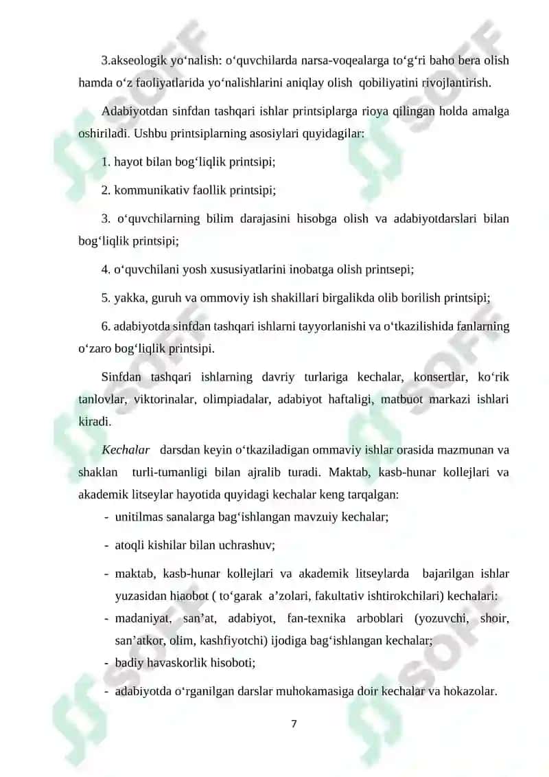 Adabiyotdan sinfdan tashqari mashg`ulotlarni tashkil etish va o`tkazish 7