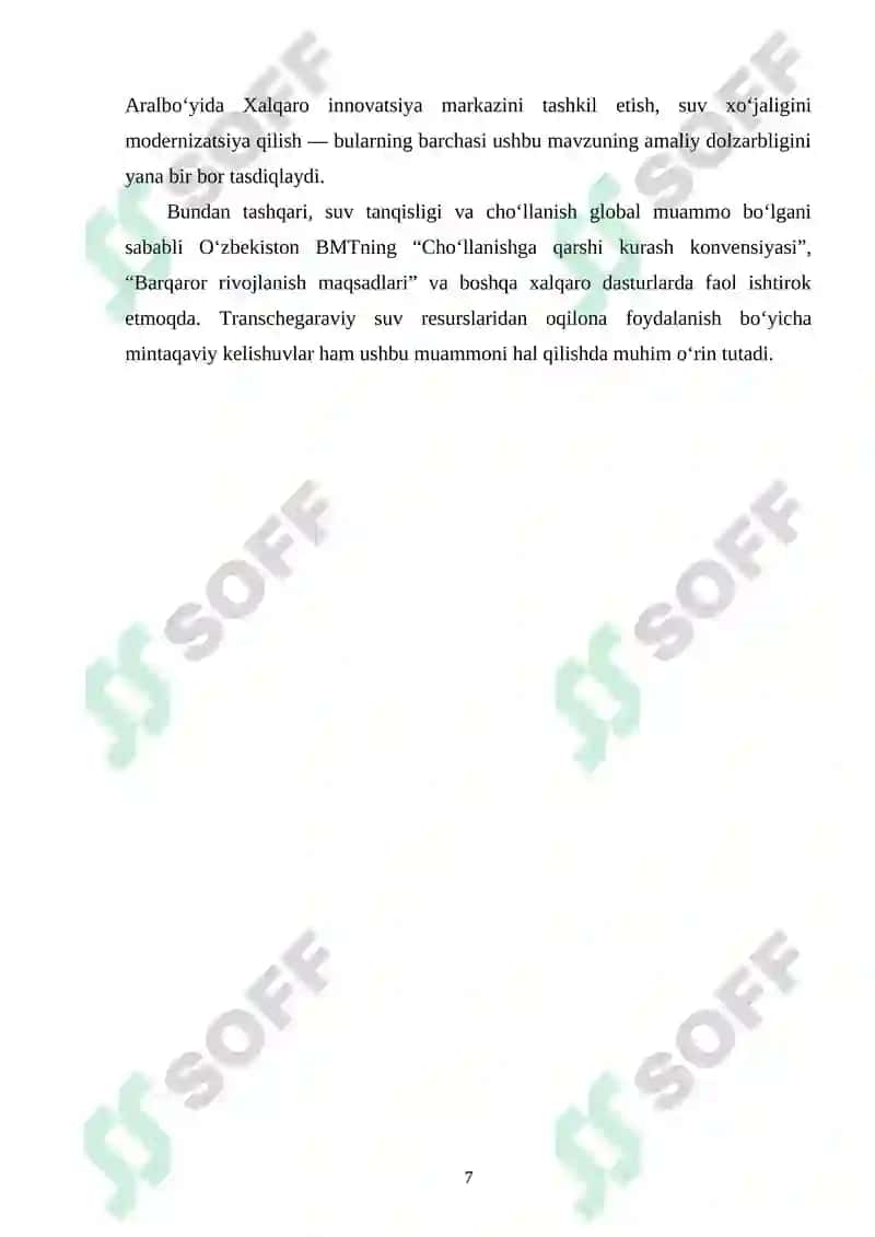 CHO‘LLANISH VA SUV TANQISLIGI MUAMMOLARI, ULARNING YECHIMLARI. 7