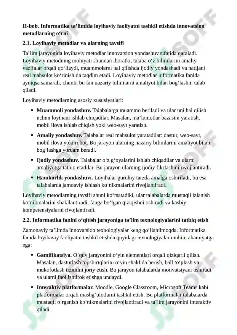 "Informatika fanidan loyihaviy faoliyatni tashkil etish metodikasi" mavzusida kurs ishi 7